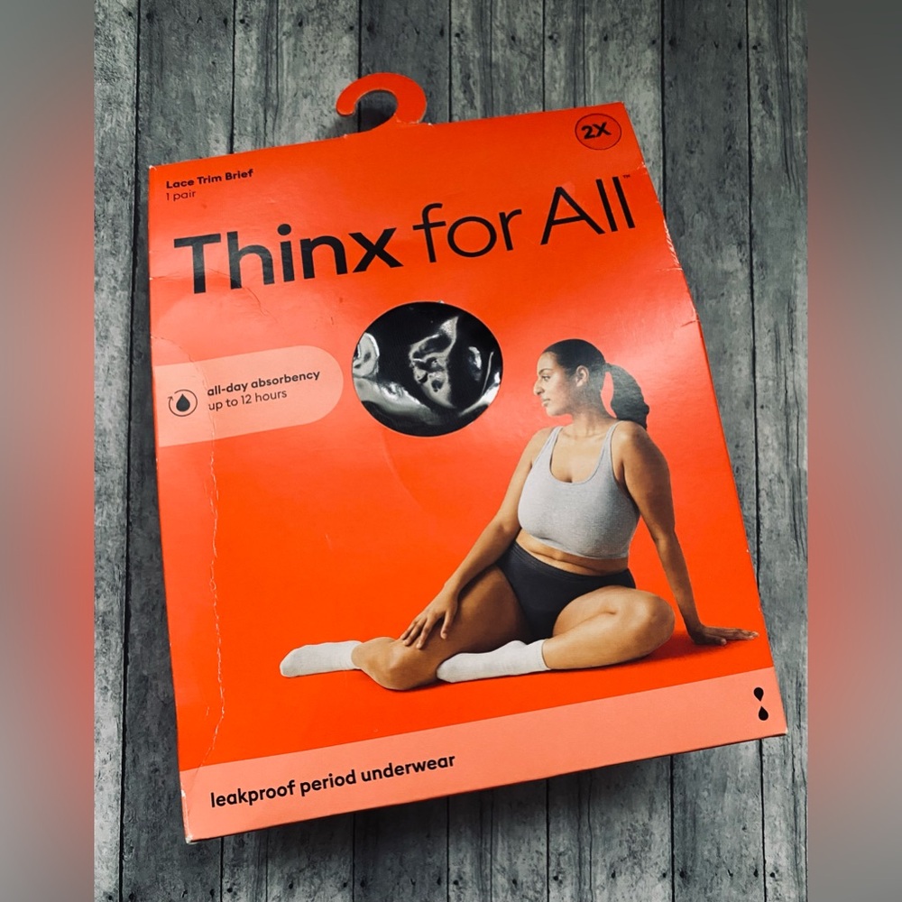 Thinx for All Day Absorbency Leakproof Period Underwear Lace Trim Black 2X Brief